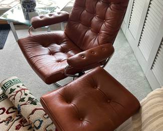 MCM Norwegian leather EKORNES swivel LOUNGE CHAIR with ottoman. 