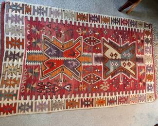 Turkish Kilim w/. natural dyes, 1950's 2.10 x 5' perfect as a wall hanging, $450.