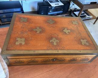Indian writing desk w brass inlay,  4.5" x 10.25" x 16"