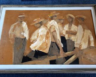 Boho painting, mixed media, signed lower right, Cora/. 