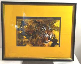 Watercolor colored pencil Tiger by Nielson. Matted and framed