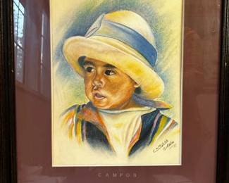 Beautiful framed pastel by Campos. Bolivian child.