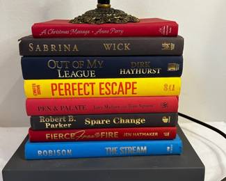 Stacked Book lamp. No shade. Works well.