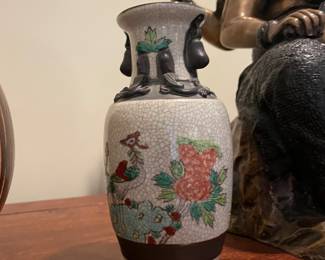Pair of Vintage Chinese Nanking Crackleware Porcelain Vase Phoenix Signed