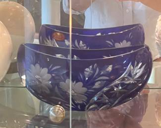 VintageCobalt Blue Cut-to-Clear Lead Crystal Bowl