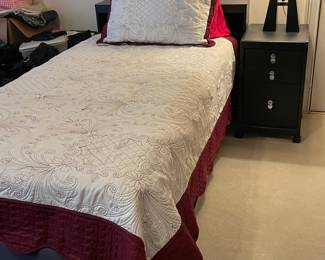 Full Size Bed Frame, Mattress, and Linens