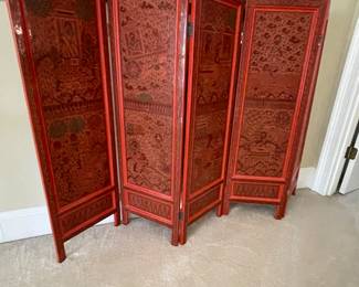 Beautifully Carved 4 Panel Asian Screen