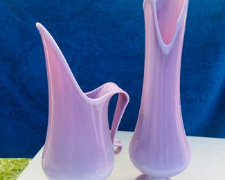 RARE LE Smith 20” Simplicity Lilac Slag Swung Vase & Swung Pitcher
