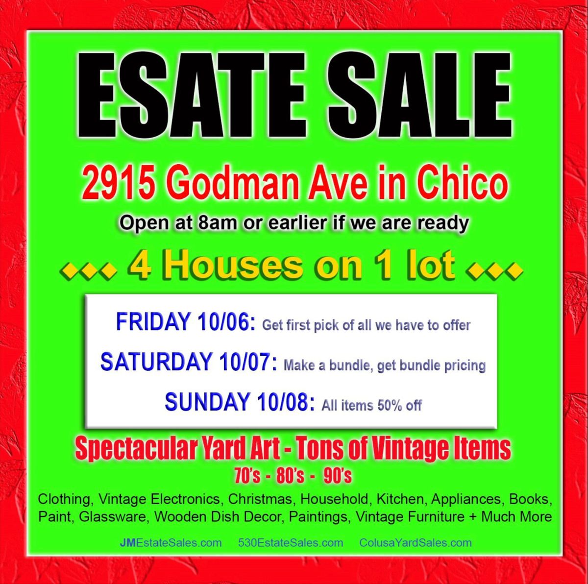 Vintage Estate Sale & Yard Art in Chico, CA starts on 10/6/2023