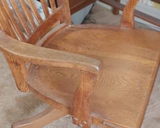 Solid oak office chair on wheels