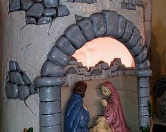 Nativity Night Light, Three Dimensional Ceramic Lighted Nativity, Creche, Manger, Stable with Cord and Bulb, Rare, Vintage 1988 by Scioto
