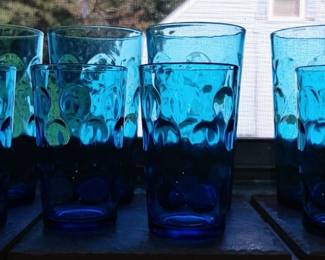 Mid Century Juice Cocktail Glasses Blue Dots Optic Thumbprint