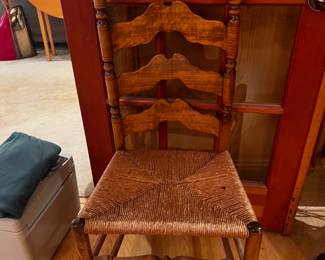 Vintage Ladder Back Wood Chair Straw Seat