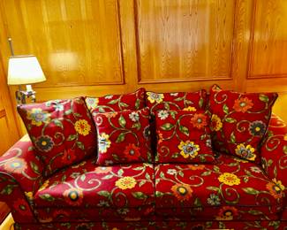 Vintage Red Floral Sofa