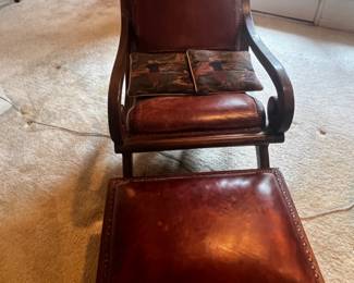 1940s Chesterfield Style Slipper Chair and Ottoman with Scroll Armrest