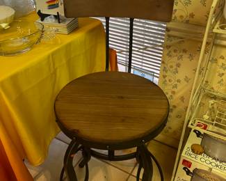 Black Metal Adjustable Bar Stool with Wood Seat