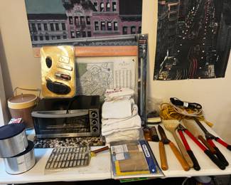 Toaster Oven,Ice Bucker, New rags, Garden Tools, Extension Cords