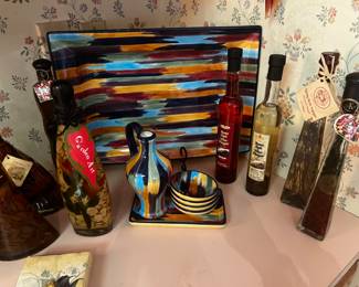 Multi color Platter with matching Cruet f bowls