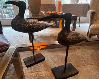 Pair of carved wooden birds