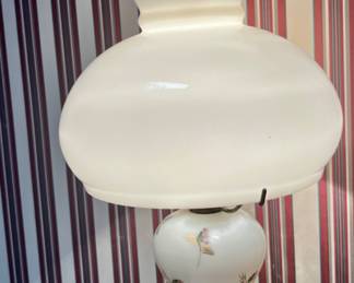 Antique vintage, hurricane lamp with ivy decoration