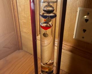 Galileo Temperature Floating Colorful Globe Thermometer Cherry Wood Frame