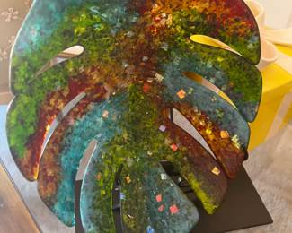 Beautiful multicolored glass leaf platter