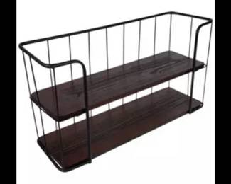 Brown Two-Tiered Metal Wall Shelf