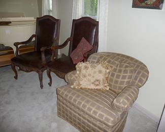 Stickley Upholstered Chair & Leather Side Chairs