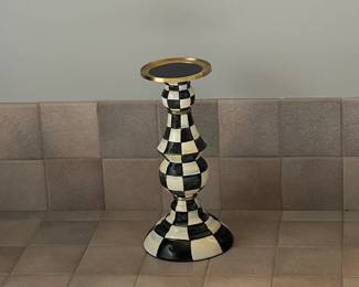 Mackenzie Childs Courtly Check 11 in Enameled Candlestick Pillar Candleholder
