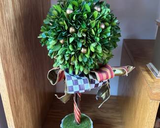 MacKenzie Childs Royal Boxwood Topiary Medium Blue Check Butterfly Tree