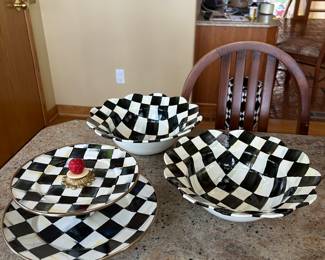 MACKENZIE CHILDS COURTLY CHECK 2 TIERED PASTRY SERVER and SERVING BOWLS