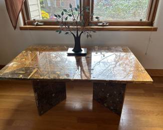 Polished Brown Fossilised Stone Table