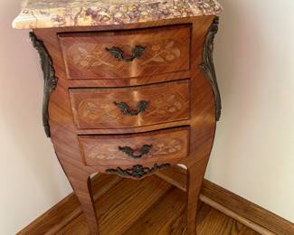 French Louis XV Style Gilt Bronze Marquetry Inlaid Bombe Nightstand