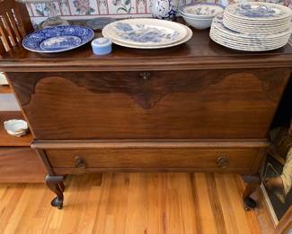 Antique chest - with pull down front and interior drawers 