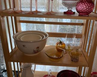 Pink stemware, nested bowl set and glass swan dish 