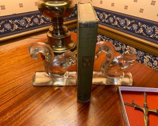 Glass squirrel bookends