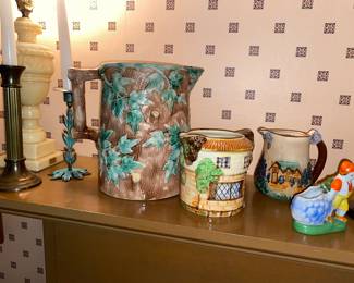 Candlesticks , Pitchers and majolica pitcher 