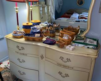 French Provincial 6 drawer low boy dresser and mirror