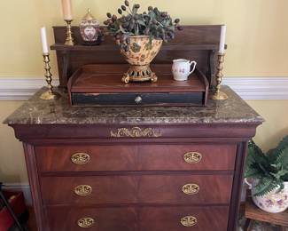 Marble top 3 drawer chest with brass pulls