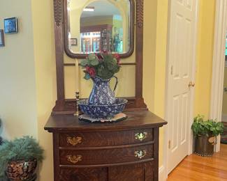 Antique Wash stand with beveled mirror