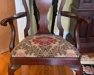 Henkel Harris Queen Anne style dining chairs Upholstered seats and ball and claw feet.