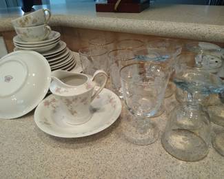 Theodore Hamilton (New York) antique china "Pink Spray" - assorted stemware