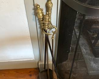Antique bras fireplace tools hook