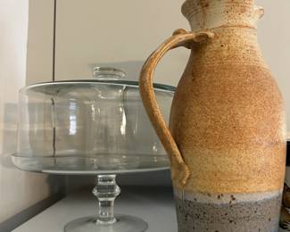 Cake dish and signed pottery