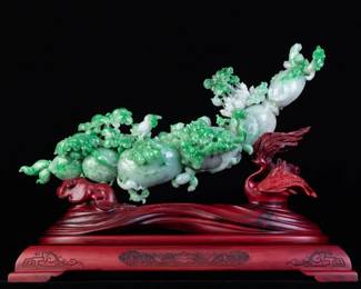 Lot JD813 Jadeite Jade Fruit Flower Scepter Carving