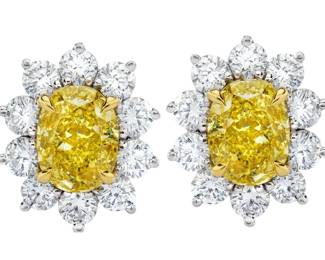 Lot 887 Fancy Intense Yellow Diamond Earrings