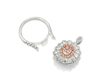 Lot 8039 Fancy Pink Diamond Pendant Ring GIA Certified.