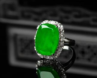 Lot 8096 Imperial Green Jadeite Ring GIA Certified