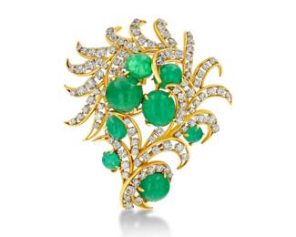 Lot 9990 Vintage Emerald Diamond Brooch