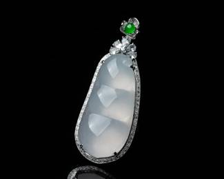 lot 8080 White Jadeite Jade Peas PendantGIA Certified
